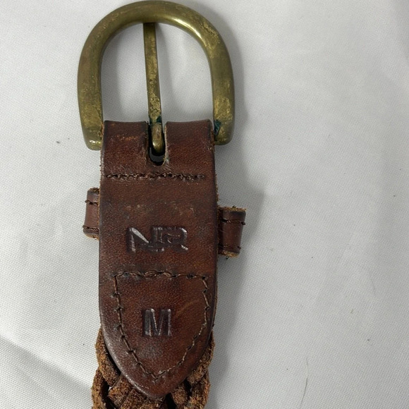 VINTAGE Kids NR Nutmeg Brown Braided Leather Belt with Brass Buckle Boho Size M - Picture 2 of 6